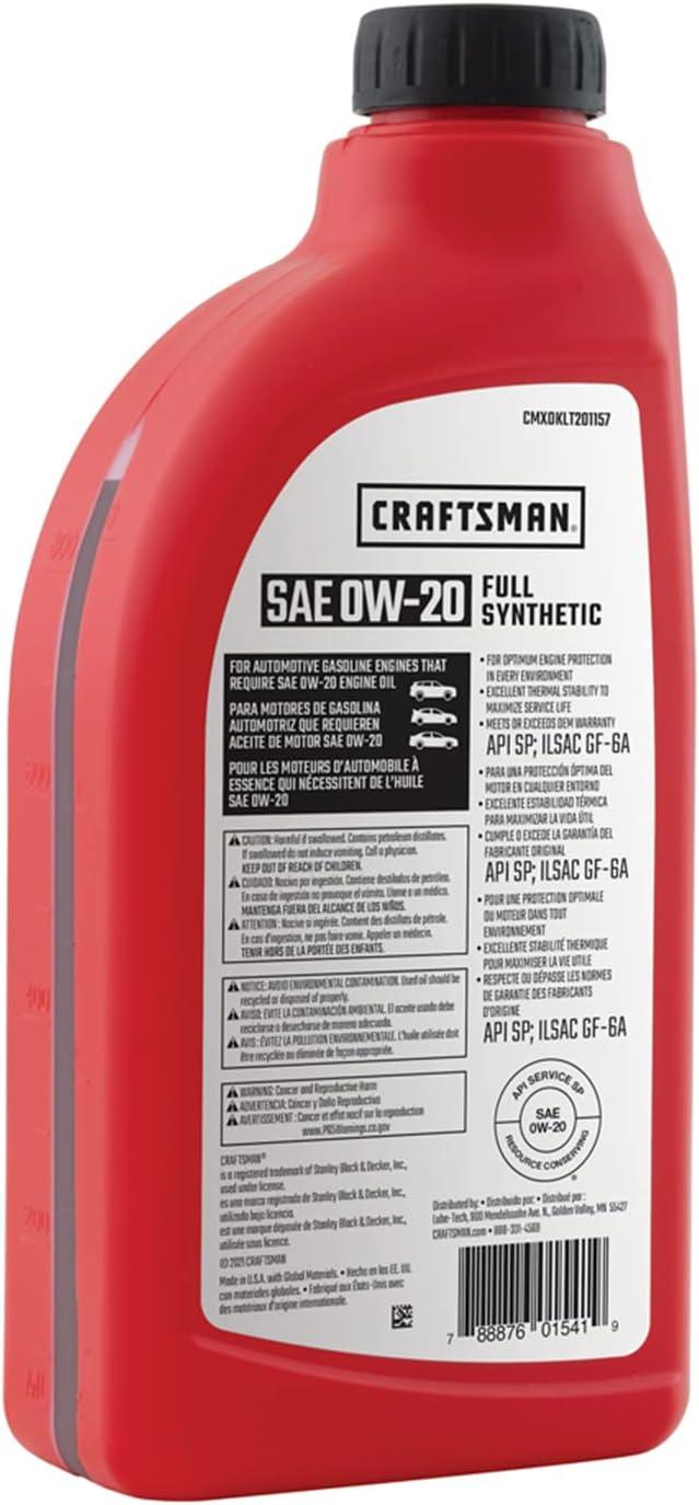 imageCRAFTSMAN Oil Change Kit Compatible With Toyota Corolla Prius Lexus CT200h 45 Qt 0W20 Full Synthetic In The Kit 45 Quarts of Oil 1 Filter 1 Crush Washer 1 Oil Change Sticker CMXOKLT200883
