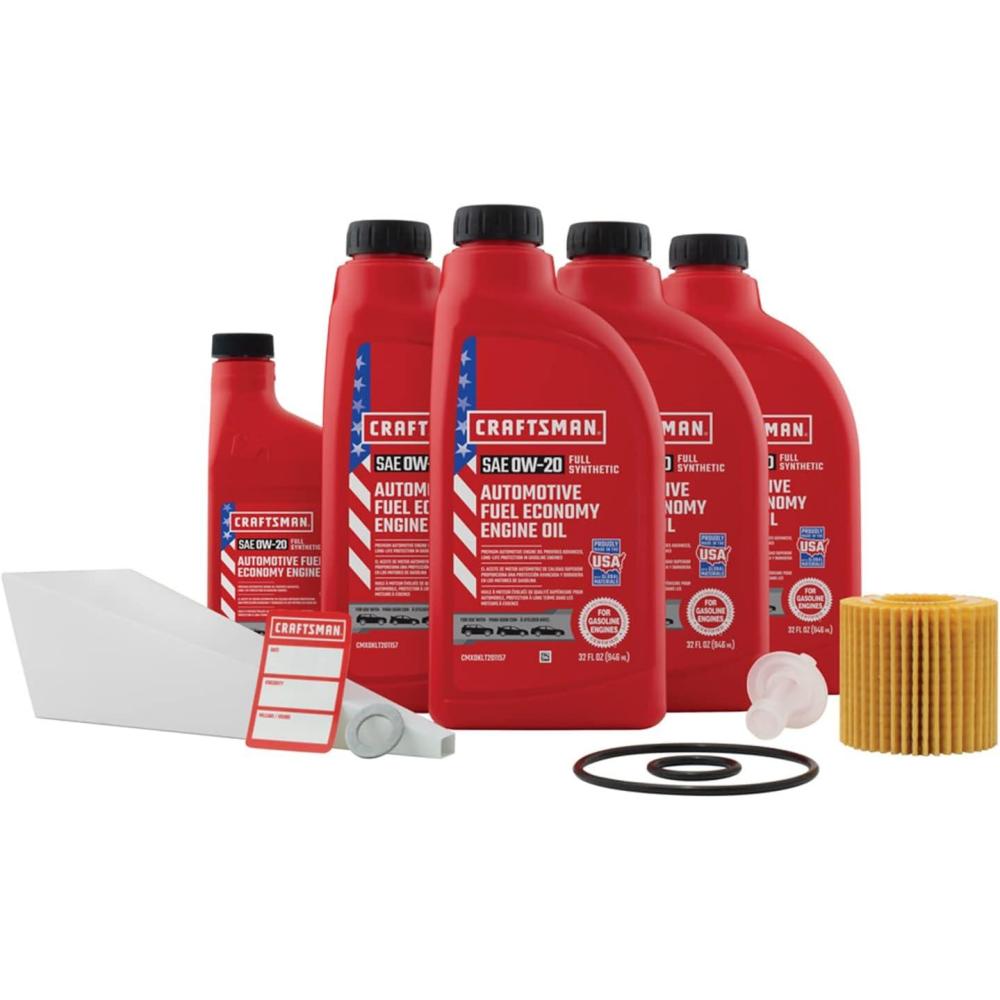 imageCRAFTSMAN Oil Change Kit Compatible With Toyota Corolla Prius Lexus CT200h 45 Qt 0W20 Full Synthetic In The Kit 45 Quarts of Oil 1 Filter 1 Crush Washer 1 Oil Change Sticker CMXOKLT200883