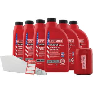 imageCRAFTSMAN 6 Quart 5W30 Full Synthetic Oil Change Kit Fits Select Ford E350 E450 and Explorer Vehicles  In The Kit 6 Quarts of Oil 1 Filter 1 Crush Washer 1 Oil Change Sticker CMXOKLT200879