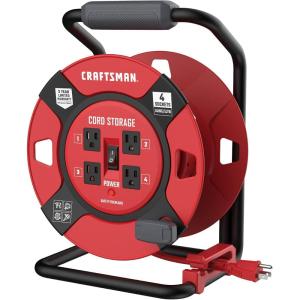 imageCRAFTSMAN 100 Ft Retractable Extension Cord Reel With 4 Outlets ampamp Heavy Duty 14AWG SJTW Cable1 ft