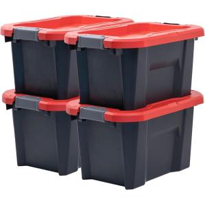 imageCraftsman 5Gallon Highly Durable Storage Bucket ampamp Dual Latching Lid 148H x 12W x 132D Versatile Stacking Tote and WeatherResistant Design American Made 4 Pack10 Gallon