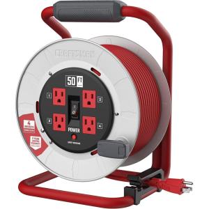 imageCRAFTSMAN Contractor Edition Retractable Extension Cord Reel 75 Ft with 4 Outlets ampamp Heavy Duty 12AWG SJTW Cable50 ft