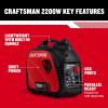 imageCraftsman C0010250 2500Watt Gas Portable Generator  Reliable Power for Outdoor Activities  Quiet Operation  Lightweight and Compact Design  Powered by Generac  50 StateCARB CompliantCraftsman 2200i Inverter 50 StCSA