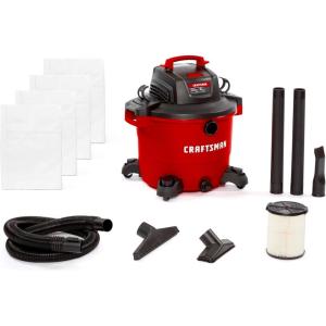 imageCRAFTSMAN CMXEVBE18695 16 Gallon 65 Peak HP Wet Dry Vac HeavyDuty Shop Vacuum Wet and Dry with Filter MufflerDiffuser Dust Bag Hose and Attachments for Home Projects ampamp Renovations16 Gal 65 Peak HP wDust Bags