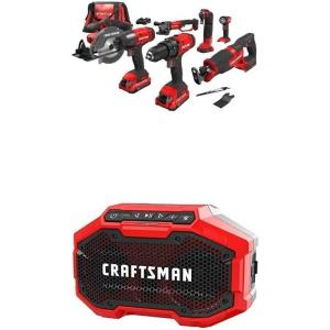 imageCRAFTSMAN V20 Power Tool Combo Kit 9Tool Cordless Power Tool Set with 2 Batteries and Charger CMCK700D2w Bluetooth Speaker