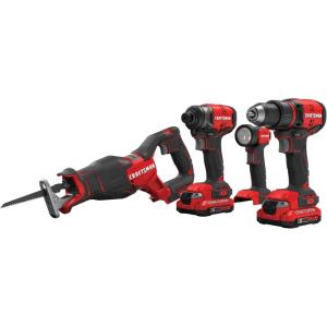 imageCRAFTSMAN V20 Power Tool Combo Kit Cordless Power Tool Set 4Tool 2 Batteries and Charger Included CMCK420D24Tool Kit