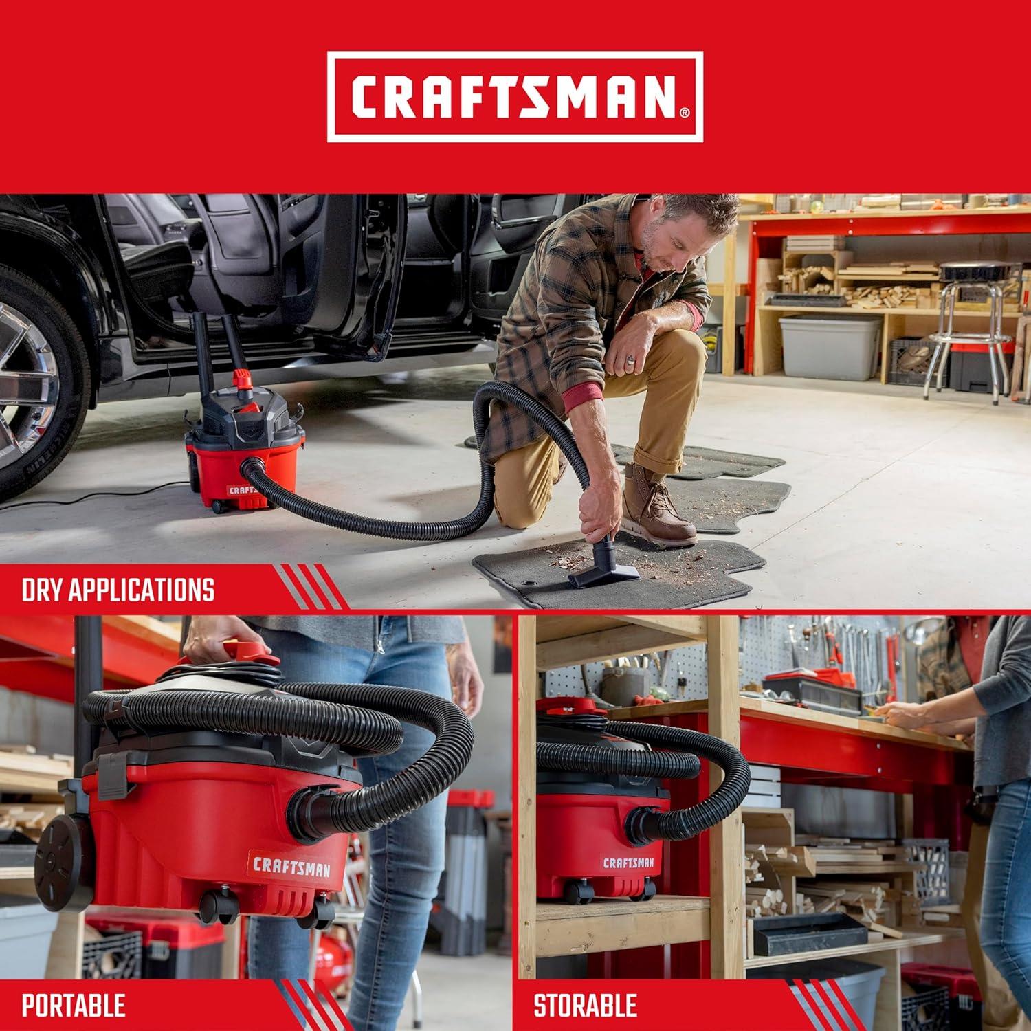 imageCRAFTSMAN CMXEVBE17040 4 Gallon 50 Peak HP Wet Dry Vac Portable Shop Vacuum Wet and Dry with Filter Hose and Attachments for Home and Automotive Cleaning4 Gallon 50 Peak HP