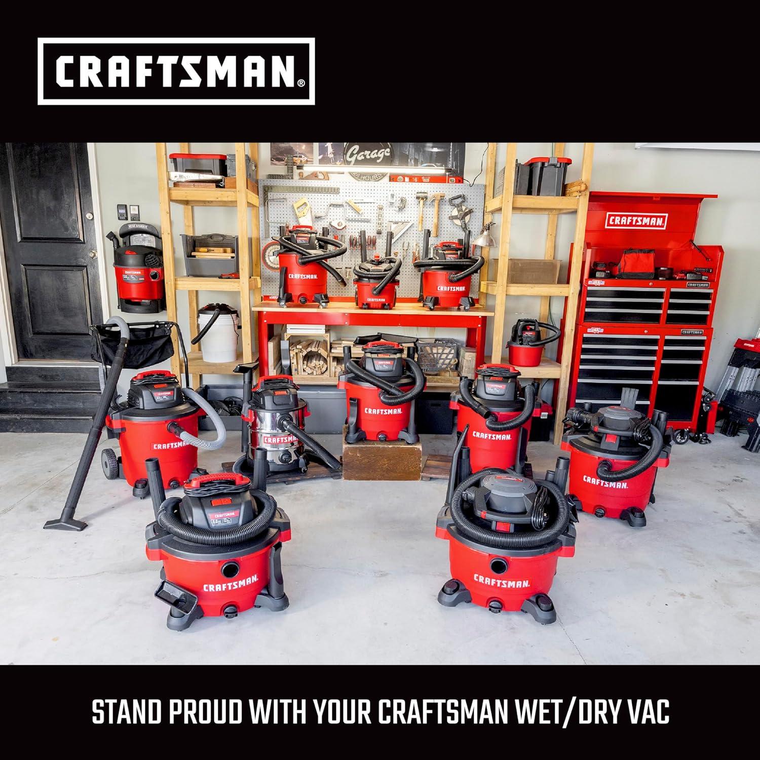 imageCRAFTSMAN CMXEVBE17925 5 Gallon 50 Peak HP Wet Dry Vac Portable and WallMountable Shop Vacuum with Filter 2 Hoses and Attachments for Garage and Automotive Cleaning5 Gallon 50 Peak HP