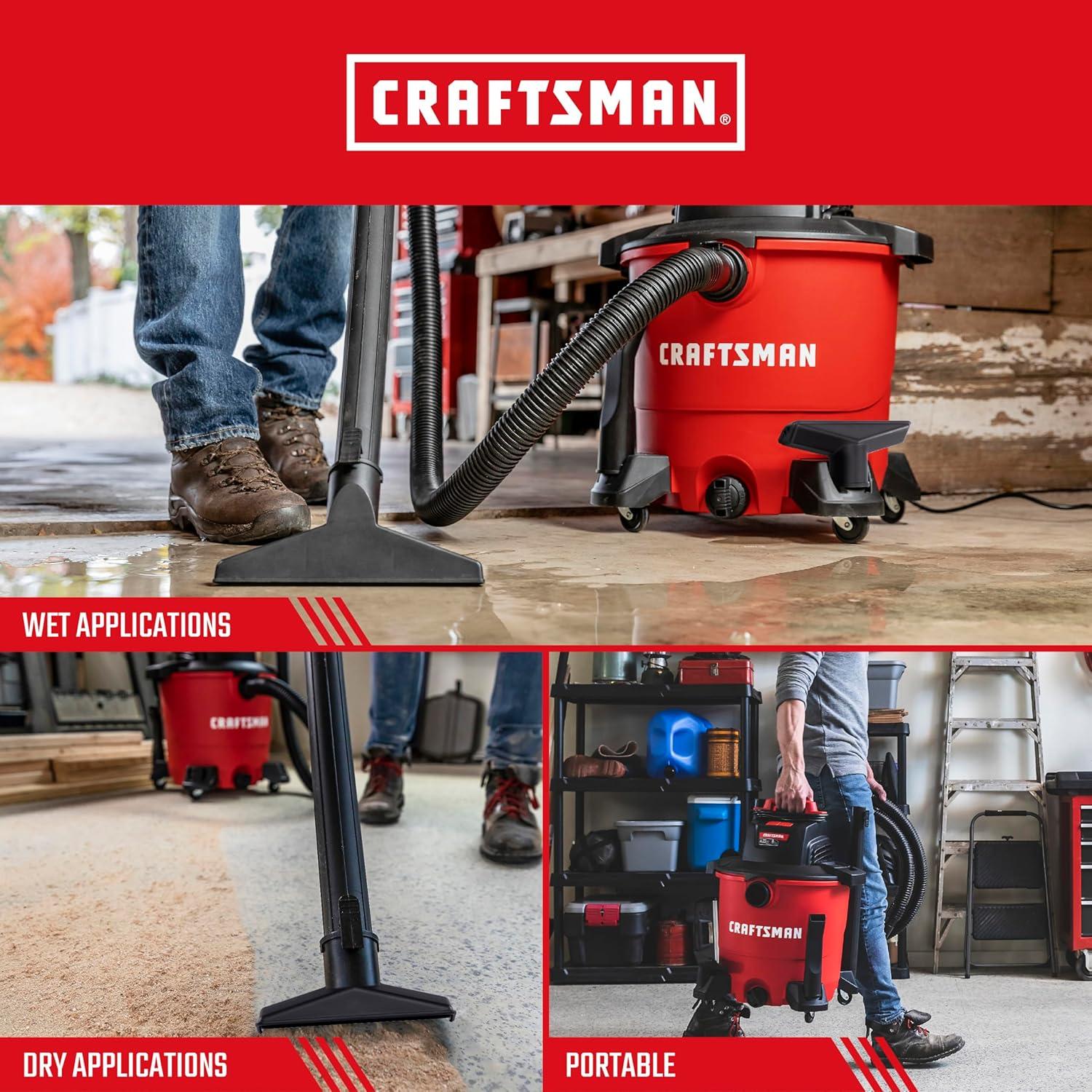 imageCRAFTSMAN CMXEVBE18690 9 Gallon 425 Peak HP Wet Dry Vac Portable Shop Vacuum Wet and Dry with Filter Dust Bag Dusting Brush Hose and Attachments for Home Garage and Automotive Cleaning9 Gal 425 Peak HP w Dust Bags