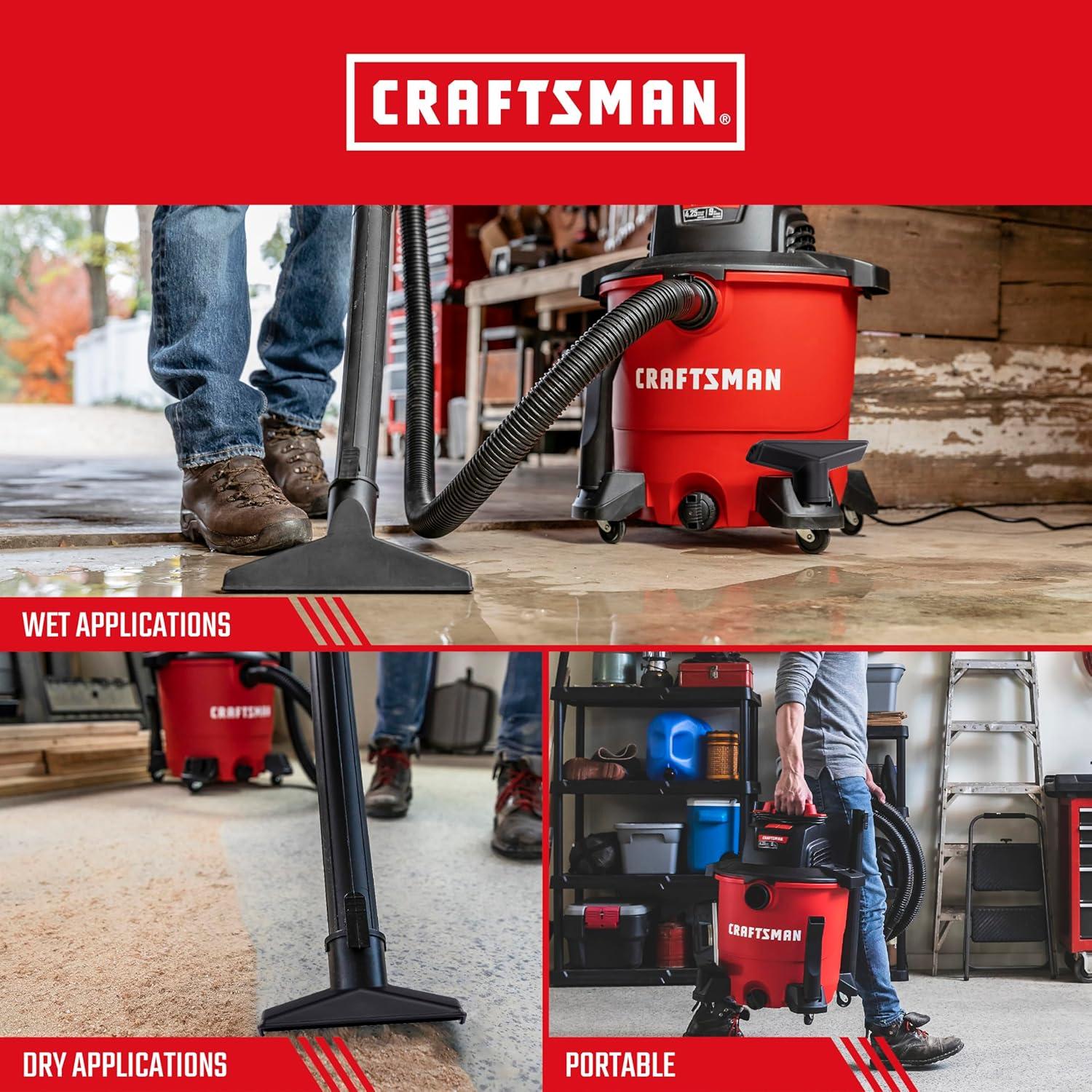 imageCRAFTSMAN CMXEVBE18690 9 Gallon 425 Peak HP Wet Dry Vac Portable Shop Vacuum Wet and Dry with Filter Dust Bag Dusting Brush Hose and Attachments for Home Garage and Automotive Cleaning9 Gal 425 Peak HP w Dusting Brush