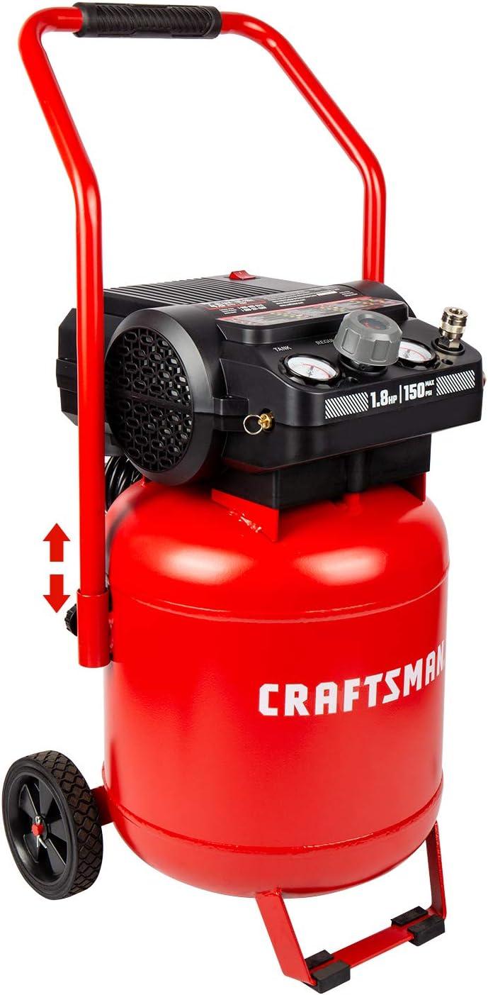 imageCraftsman Air Compressor 10 Gallon Peak 18 Horsepower Oilfree Compressor Max 150 PSI Vertical Compressor Air Tools Model CMXECXA0331042Vertical Type