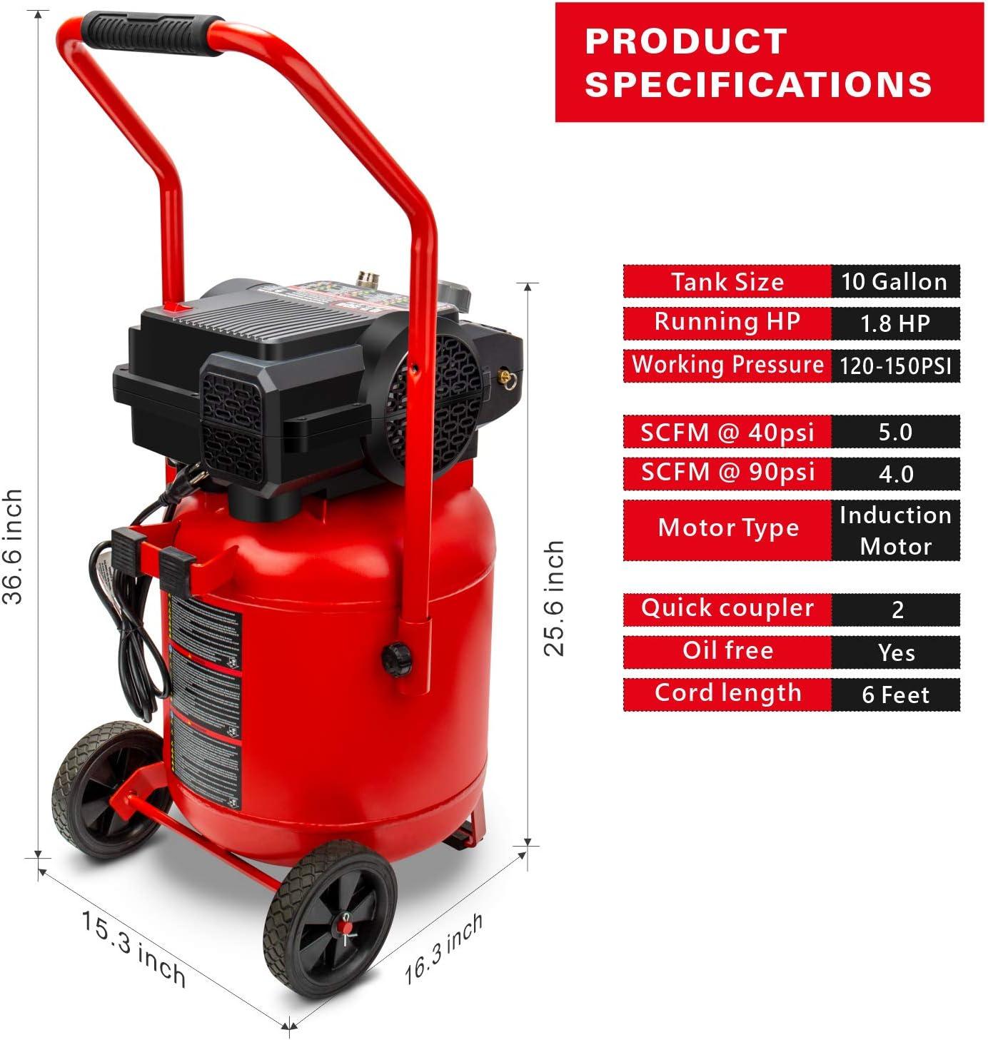 imageCraftsman Air Compressor 10 Gallon Peak 18 Horsepower Oilfree Compressor Max 150 PSI Vertical Compressor Air Tools Model CMXECXA0331042Vertical Type