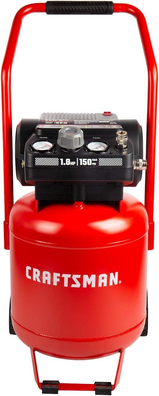 imageCraftsman Air Compressor 10 Gallon Peak 18 Horsepower Oilfree Compressor Max 150 PSI Vertical Compressor Air Tools Model CMXECXA0331042Vertical Type