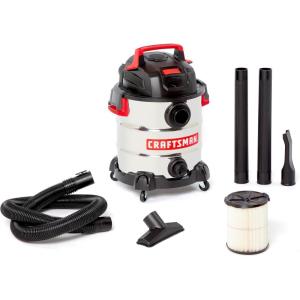 imageCRAFTSMAN CMXEVBE17155 10 Gallon 60 Peak HP Stainless Steel Wet Dry Vac Portable Shop Vacuum Wet and Dry with Filter Hose and Attachments for Home and Garage Use10 Gallon 60 Peak HP