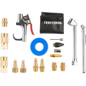 imageCRAFTSMAN 18Piece Air Compressor Accessory Kit Includes Blow Gun Tire Inflator Brass Fittings and Storage Bag