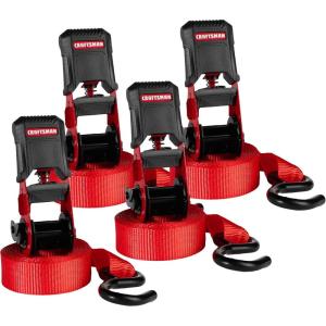 imageCRAFTSMAN CMXAZBS15004 BlackRed 1quot x 12 Ratchet Tie Down Straps  LightMidWeight Duty 1500 lb Break Strength 4 Pack4 Pack