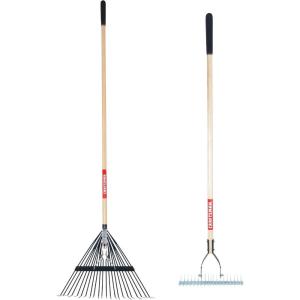 imageCRAFTSMAN 2Piece Raking Set with Lawn ampamp Thatching Rakes Wood Handles with Cushion Grips for Leaves Dethatching Dead Grass Cultivating