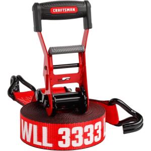 imageCRAFTSMAN CMXAZBS10000J BlackRed 2quot x 27 Ratchet Tie Down Strap with Double J Hook  HeavyweightIndustrial Duty 10000 lb Break StrengthDouble J Hook
