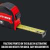 imageCRAFTSMAN 25Ft Tape Measure with Fraction Marketing Retractable ManualLocking Blade CMHT37443S76 m