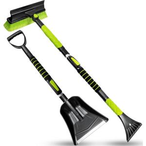 imageSEAAES 4 in 1 Ice Scraper and Snow Brush with Squeegee Extendable Snow Shovel with Foam Grip for Car Windshield Window SUV Truck