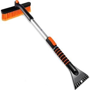 imageSEAAES 51 Inch Ice Scraper and Snow Brush with Squeegee Extendable Snow Ice Removal with Foam Grip for Windshield SUV Truck Vehicle WindowOrange