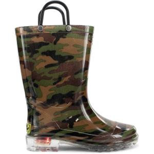 imageWestern Chief Kids Light Up Rain Boots With Handles for Easy On and OffCamo Green