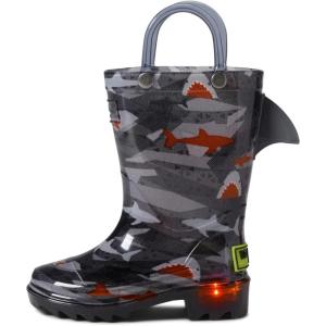 imageWestern Chief Kids Waterproof Light Up Rain Boots With Handles for Easy On and Off for Boys and GirlsShark
