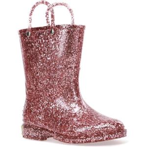 imageWestern Chief Girls Glitter Waterproof Rain Boot with Easy Pull on Handles Perfect Lightweight Rain Boots for KidsRose Gold