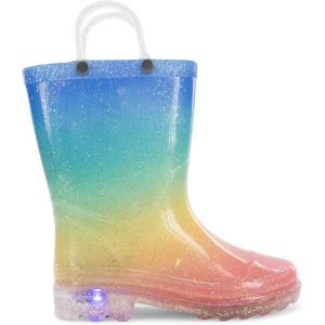 imageWestern Chief Kids Waterproof Light Up Rain Boots With Handles for Easy On and Off for Boys and GirlsSparkle Metallic