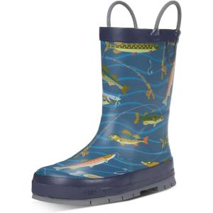 imageWestern Chief Boys Waterproof Printed Rain Boot with Easy Pull on Handles  Gone Fishin 6 M US Toddler