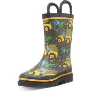 imageWestern Chief Boys Waterproof Printed Rain Boot with Easy Pull on Handles  Tractor Tough 6 M US Toddler