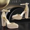 imageAnkis Black Platform Closed Toe Heels for Women Womens Heels Closed Round Toe Chunky Block Pumps Shoes 4 InchGold Glitter