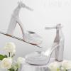 imageAnkis Black Platform Closed Toe Heels for Women Womens Heels Closed Round Toe Chunky Block Pumps Shoes 4 InchSilver Glitter