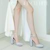 imageAnkis Black Platform Closed Toe Heels for Women Womens Heels Closed Round Toe Chunky Block Pumps Shoes 4 InchSilver Glitter