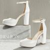 imageAnkis Black Platform Closed Toe Heels for Women Womens Heels Closed Round Toe Chunky Block Pumps Shoes 4 InchWhite Pu