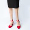 imageAnkis Closed Toe Heels for Women Black Nude Gold Silver Pointed Toe Heels Low Block Chunky Women Pumps with Ankle Strap 225 InchRed Suede