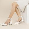imageAnkis Closed Toe Heels for Women Black Nude Gold Silver Pointed Toe Heels Low Block Chunky Women Pumps with Ankle Strap 225 InchWhite Pu