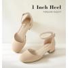 imageAnkis Closed Toe Heels for Women Black Nude White Gold Silver 1 Inch Womens Flats Low Block Heel Women Dress Shoes Womens Pumps Work Shoes with Ankle Strap for Spring FallNude Nubuck