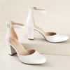 imageAnkis Closed Toe Heels for Women Black Nude White Silver Gold Womens Heels Closed Round Toe Chunky Block Pumps Shoes 3 InchWhite Pu