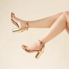 imageAnkis Heels for Women Open Toe Ankle Strap Chunky Heel Sandals 275 InchGold Pu