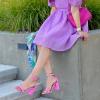 imageAnkis Heels for Women Open Toe Ankle Strap Chunky Heel Sandals 275 InchPink Suede