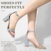 imageAnkis Heels for Women Open Toe Ankle Strap Chunky Heel Sandals 275 InchSilver Glitter