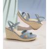 imageAnkis Wedge Sandals for Women Espadrille Womens Wedge Sandals Comfortable Open Toe Cross Band Ankle Strap High Heel Wedges for Women Dressy Summer 34InchDenim