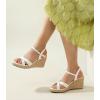 imageAnkis Wedge Sandals for Women Espadrille Womens Wedge Sandals Comfortable Open Toe Cross Band Ankle Strap High Heel Wedges for Women Dressy Summer 34InchWhite Pu
