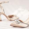 imageAnkis Womens Rhinestone Bow Heels Closed Toe Pumps Strappy Heels for WomenApricot