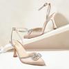 imageAnkis Womens Rhinestone Bow Heels Closed Toe Pumps Strappy Heels for WomenApricot