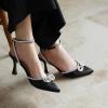 imageAnkis Womens Rhinestone Bow Heels Closed Toe Pumps Strappy Heels for WomenBlack Satin