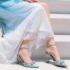 imageAnkis Womens Rhinestone Bow Heels Closed Toe Pumps Strappy Heels for WomenBlue Glitter