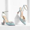 imageAnkis Womens Rhinestone Bow Heels Closed Toe Pumps Strappy Heels for WomenBlue Glitter
