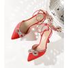 imageAnkis Womens Rhinestone Bow Heels Closed Toe Pumps Strappy Heels for WomenRed Stain